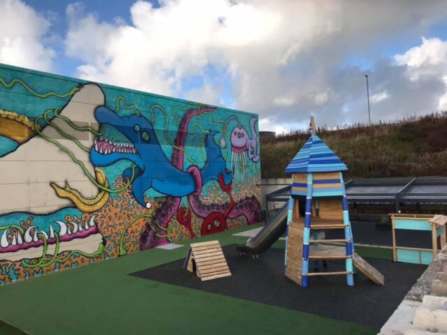 an artificial grass play area at Brewdog