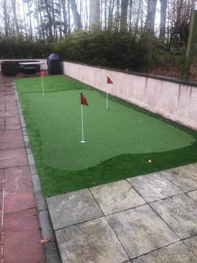artificial grass putting green with 3 puts