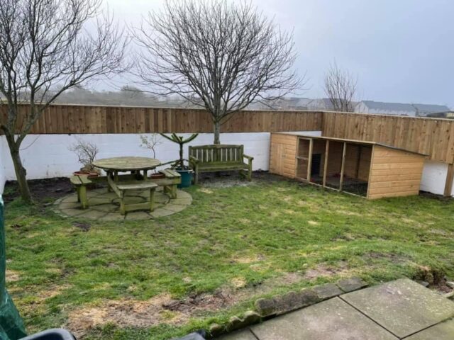 wooden cage garden before Easigrass artificial grass installation in Newtonhill